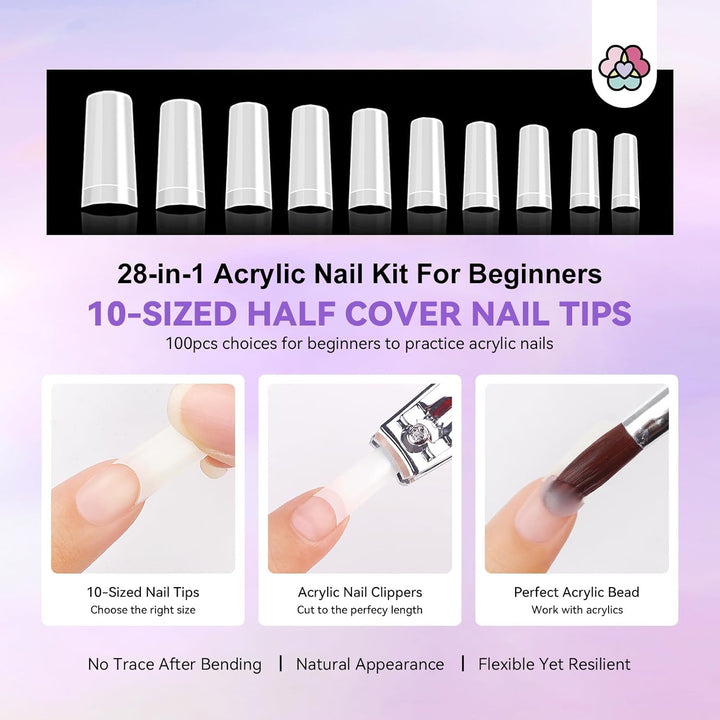 10 sizes nail tips in the best acrylic nail kit for beginners