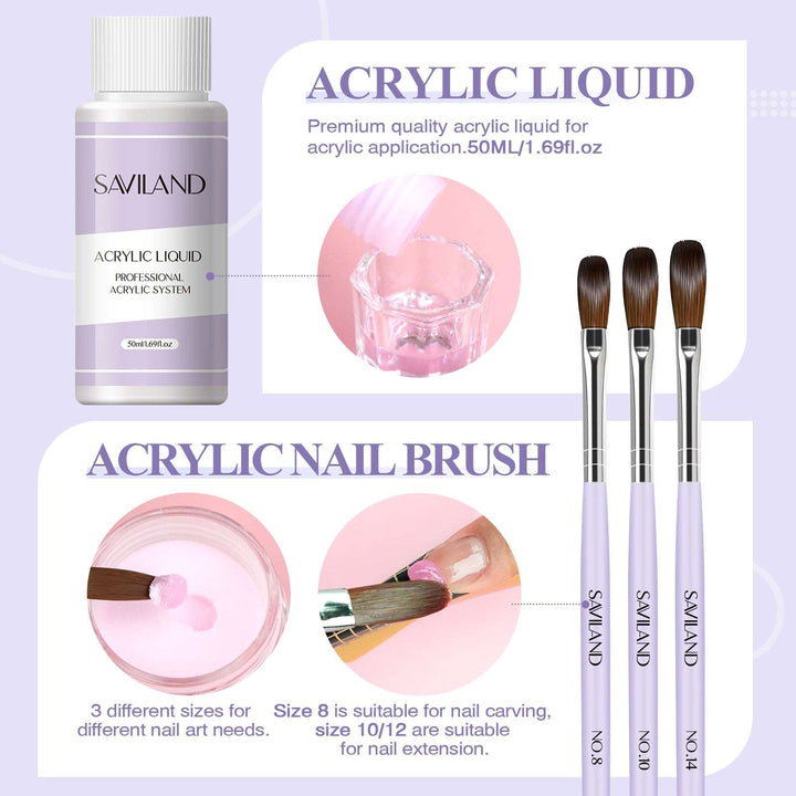 Saviland Acrylic Nail art Kit with acrylic liquid&brushes