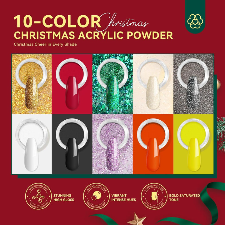 10 Christmas colored acrylic powder set from Saviland