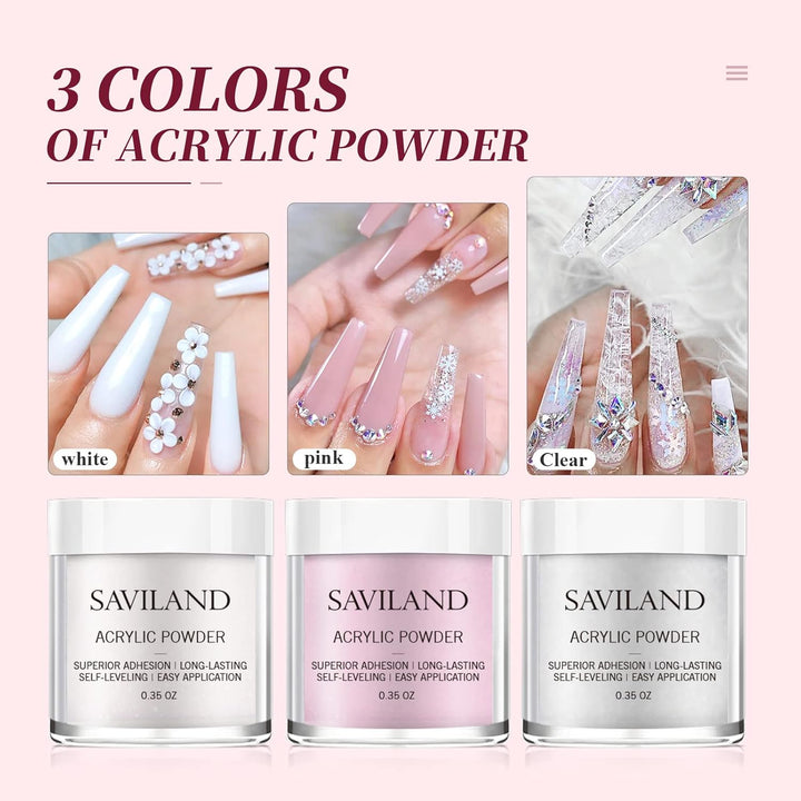 3 colors of acrylic powder in the acrylic nail powder and liquid kit