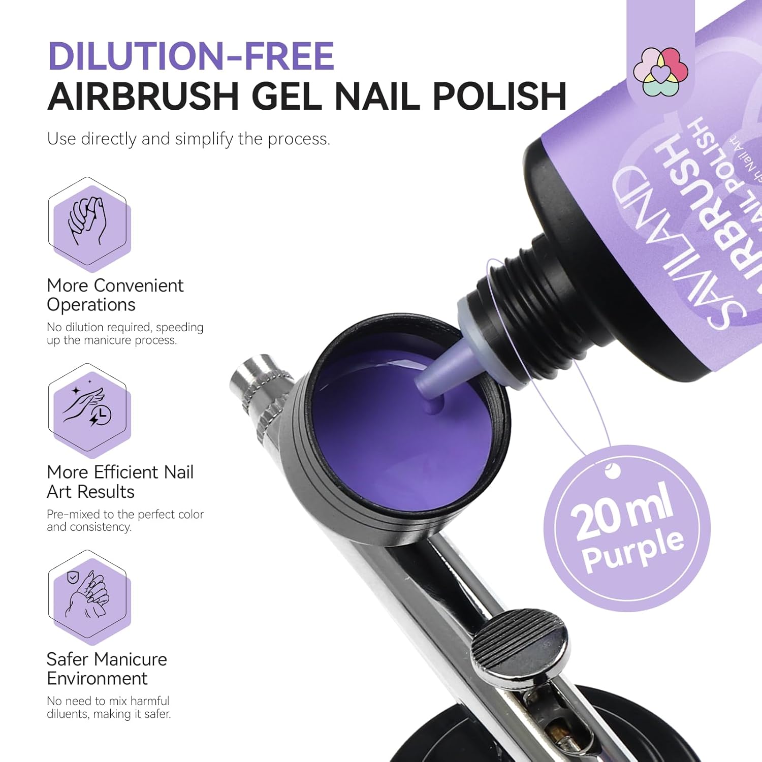 20ML Purple Airbrush Gel Nail Polish No Dilution - Saviland