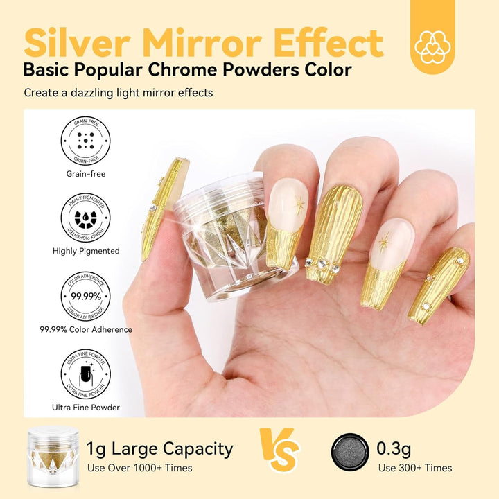 1g large capacity Saviland gold nail chrome powder