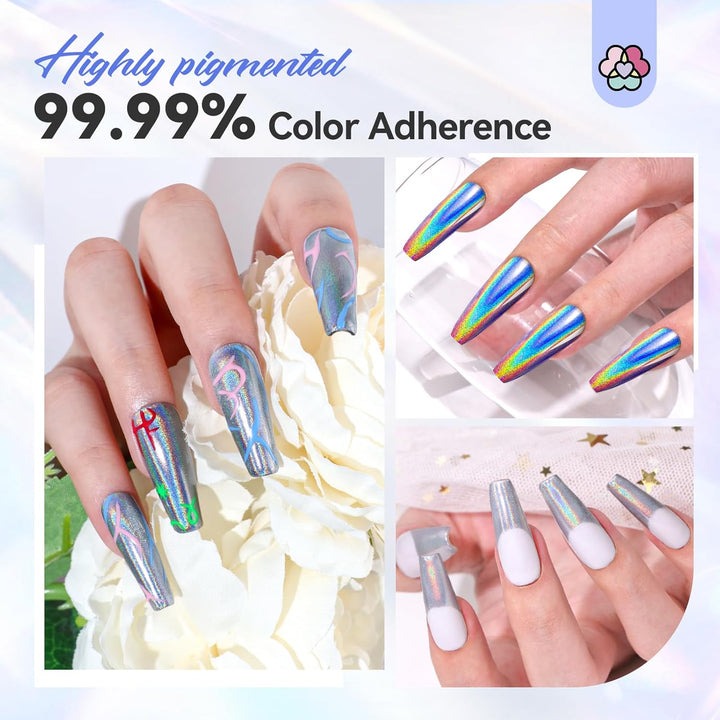 high pigmented Saviland holographic chrome powder nails