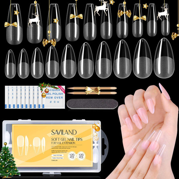 [US ONLY]240PCS - Full Cover Coffin&Almond Pre-shaped Clear Nail