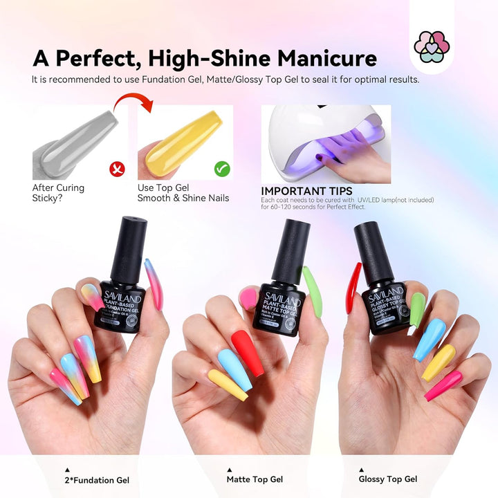 49 Colors of Gel Nail Polish Professional Kit With Base & Top Coat