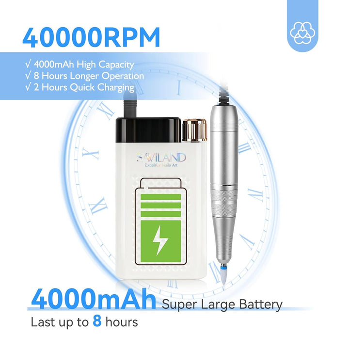 Saviland portable nail drill with super large battery
