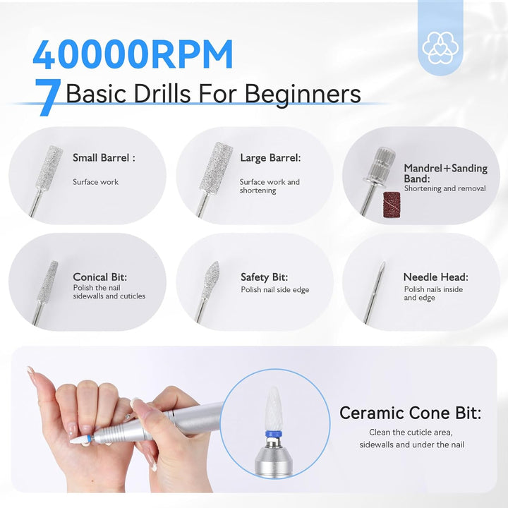 Saviland portable nail drill with 7 basic drill bits