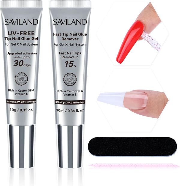 Saviland nail tips glue gel & remover kit