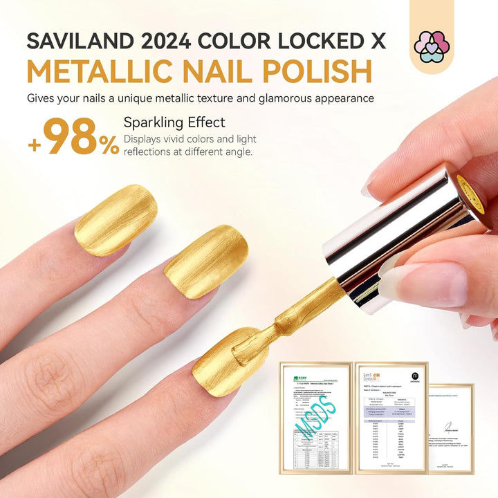 Saviland gold chrome nail art