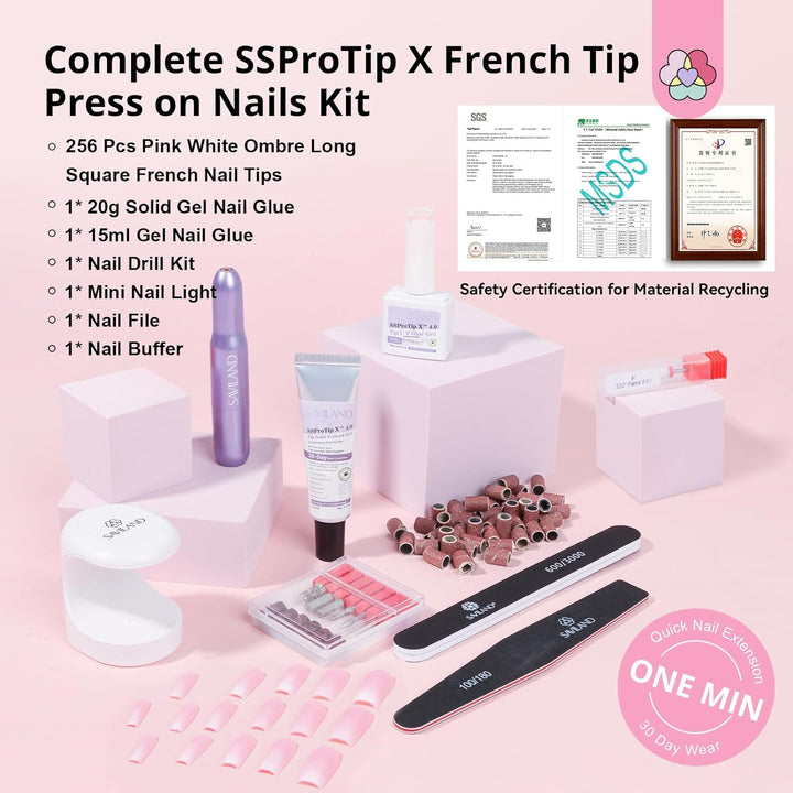 what's in the Pink and White Ombre French Press On Nails Kit