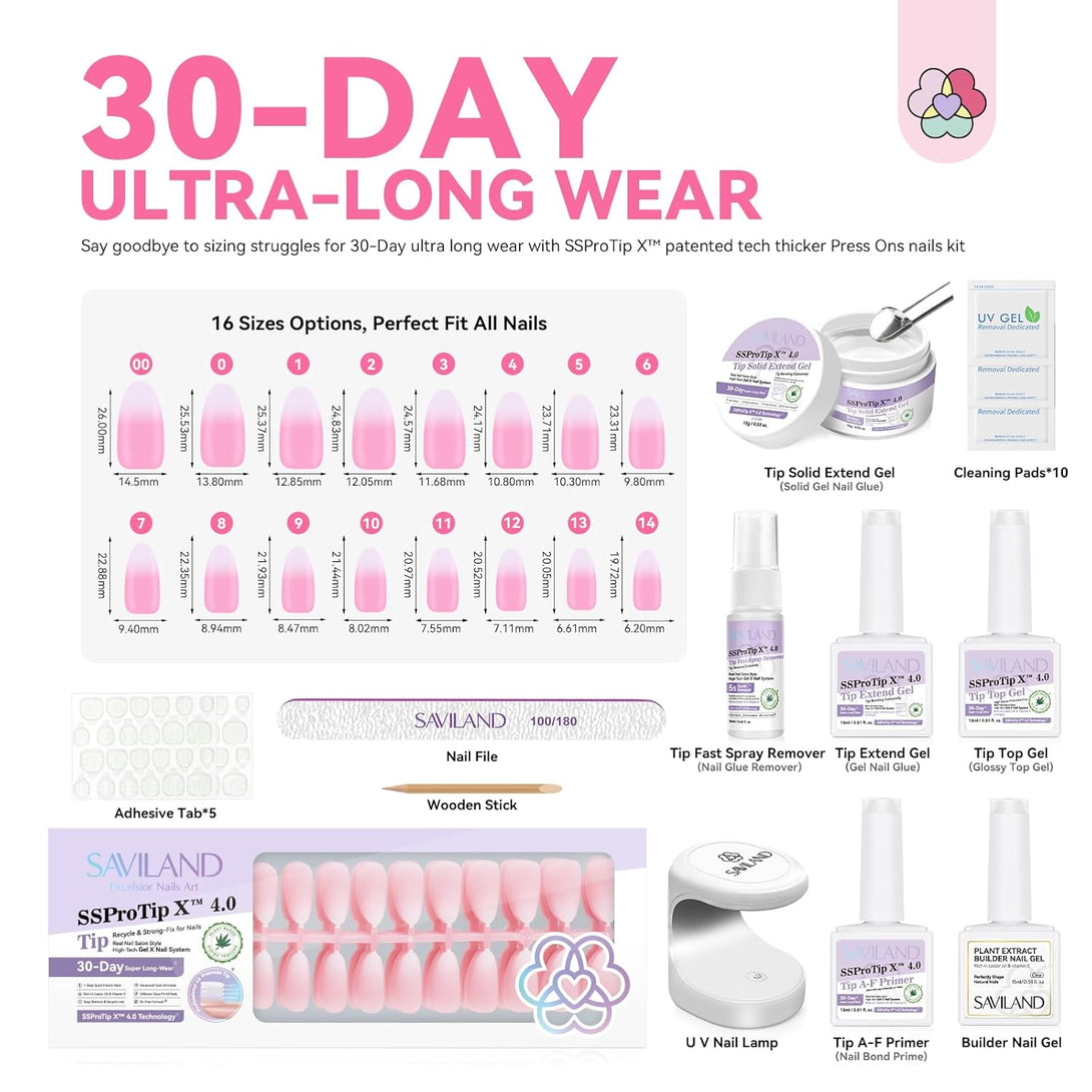 16 sizes pink and white ombre press on nails