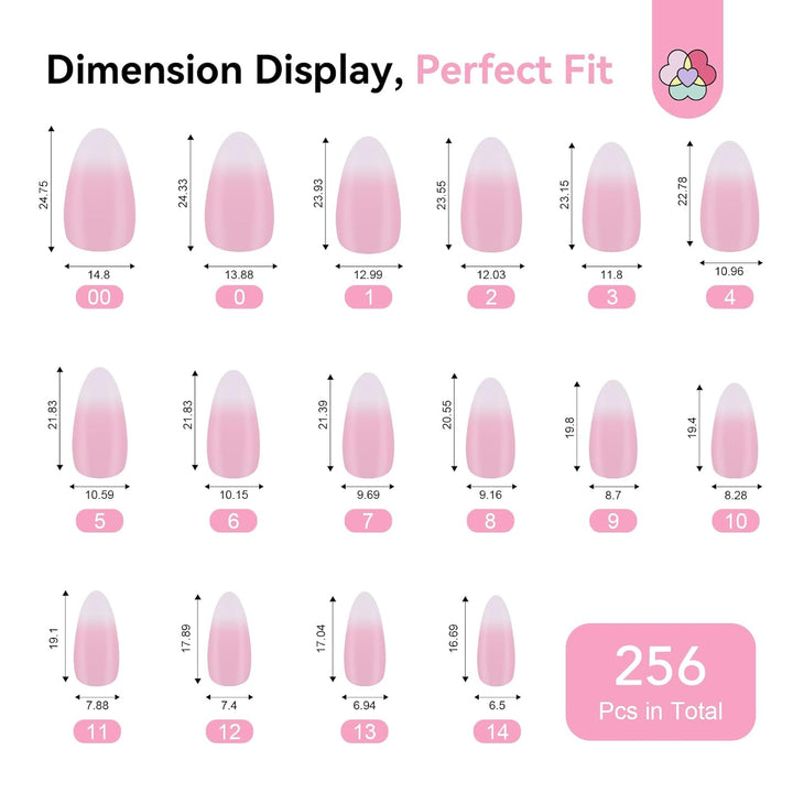 different sizes pink ombre press on nails kit