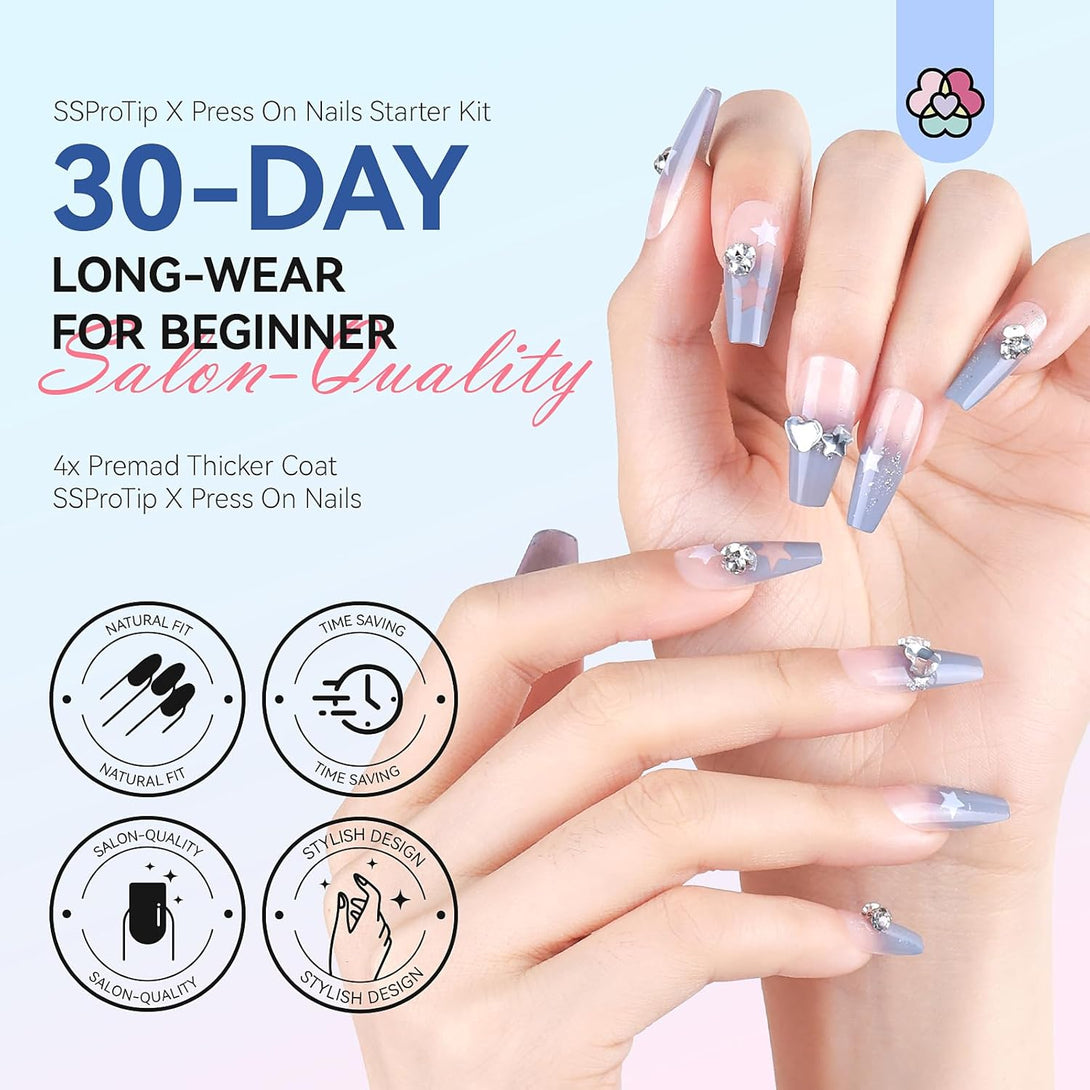 blue press on nails