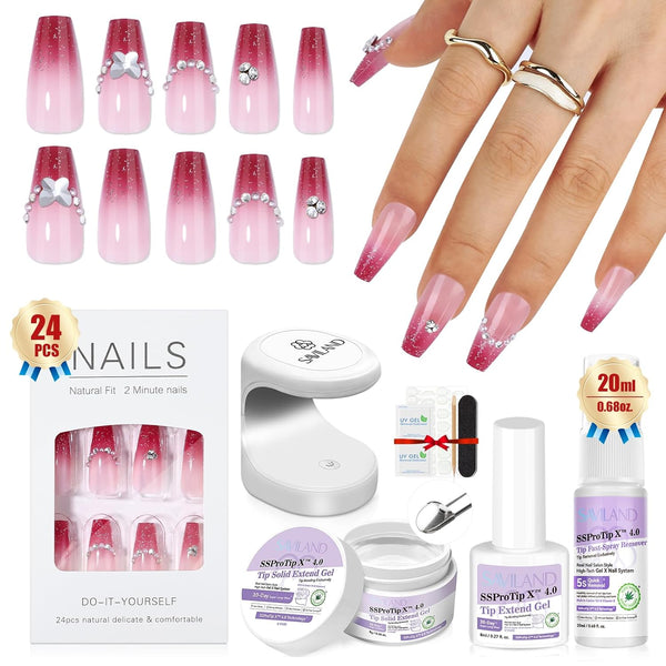 Pinky French Butterfly Press On Nails Kit