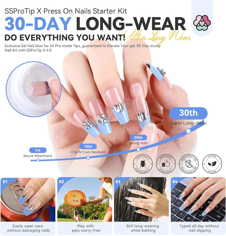 30 DAYS long lasting blue french tip manicure