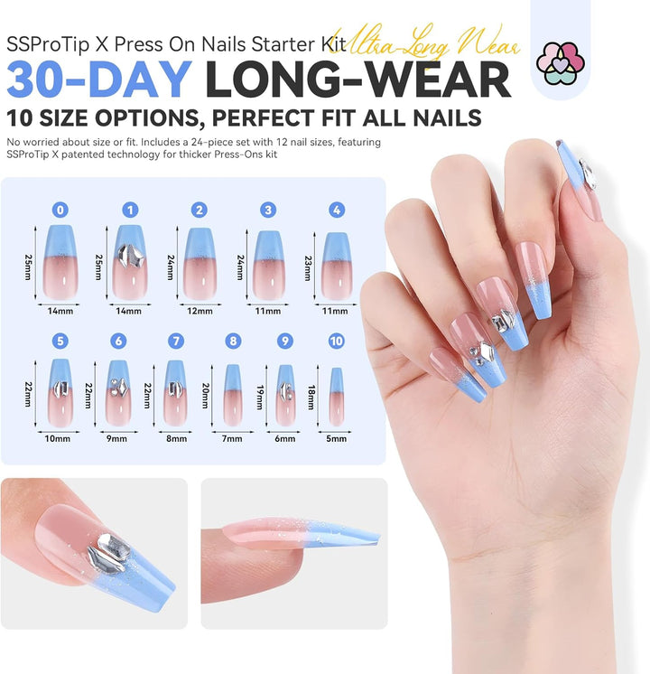 10 sizes of the blue french tip press on nails