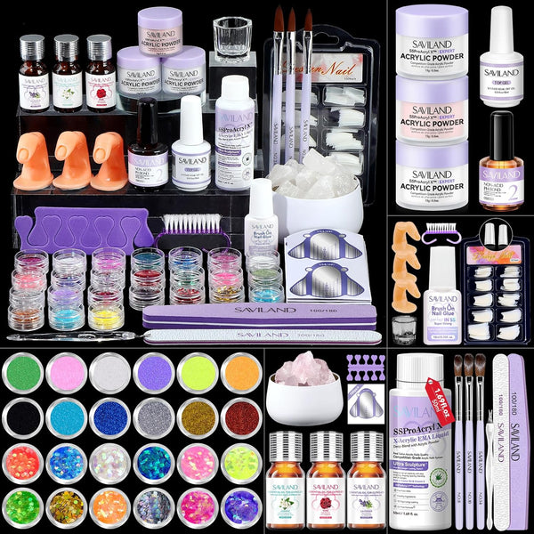 [US ONLY] All-in-1 Acrylic Nail Kit: Nail Kits Acrylic for Beginners Acrylic Powder Acrylic Nail Liquid Nail Practice Finger for Acrylic Nails Essential Oil with Everything Home DIY