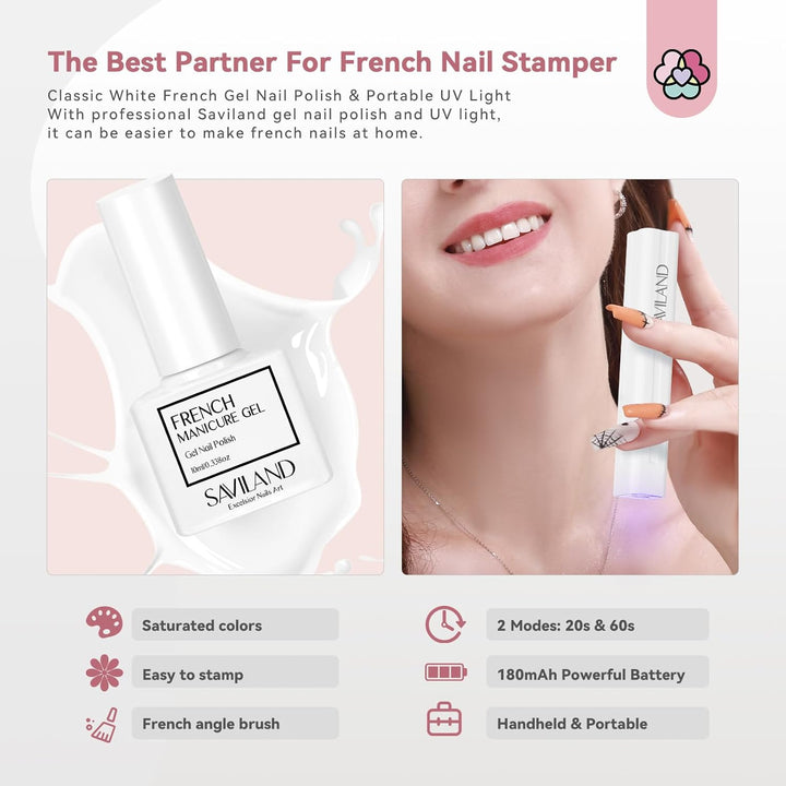 saviland french tip nail stamp kit with lamp and gel