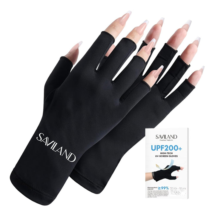 Saviland Black UV Protection Gloves for Nails