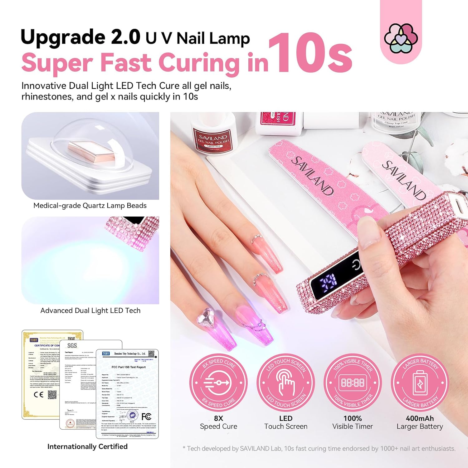 Pink Rechargeable Handheld UV Light for Nails - Saviland