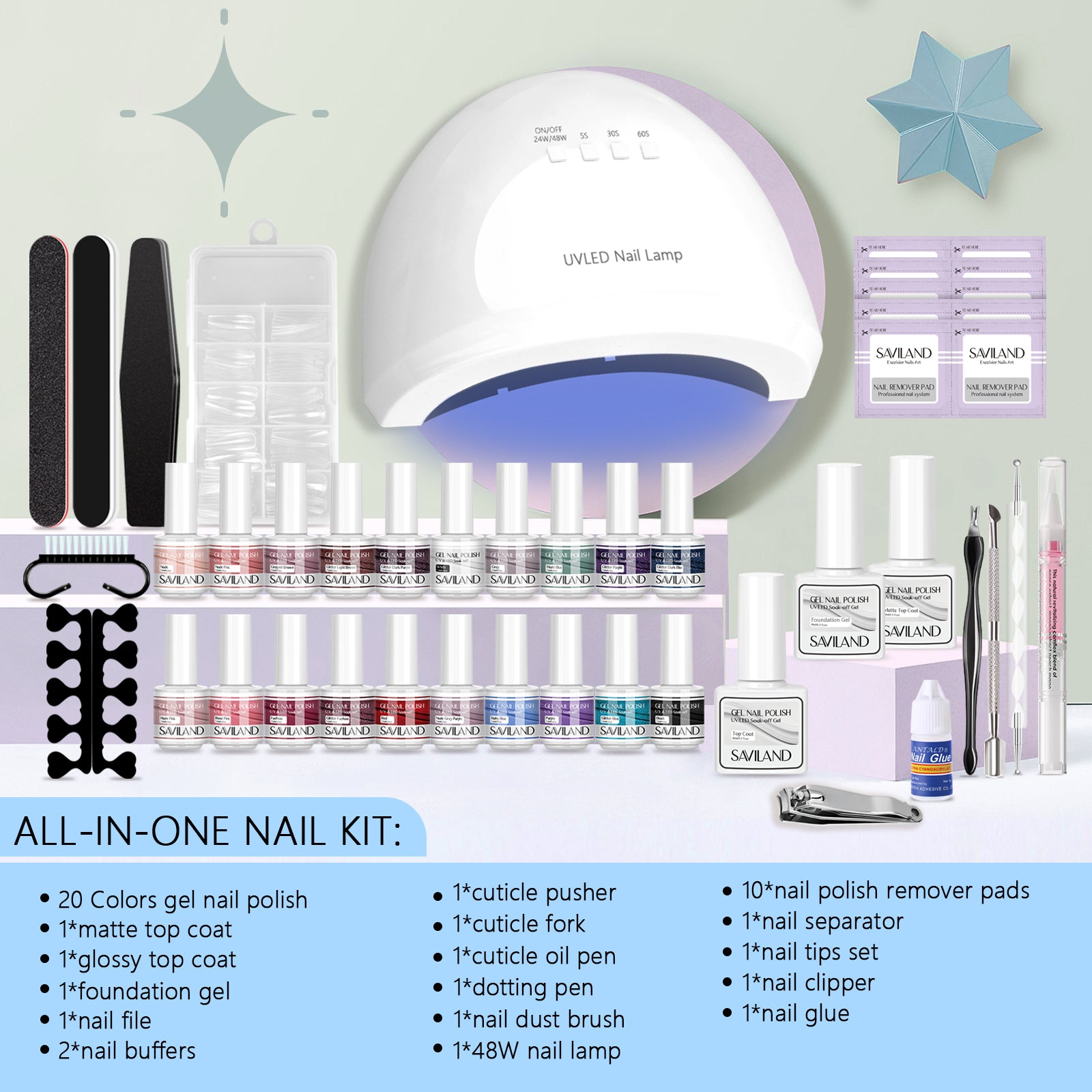 [US ONLY]46PCS All-In-One Gel Nail Polish With Lamp Nail Kit for Beginners - 20 Colors