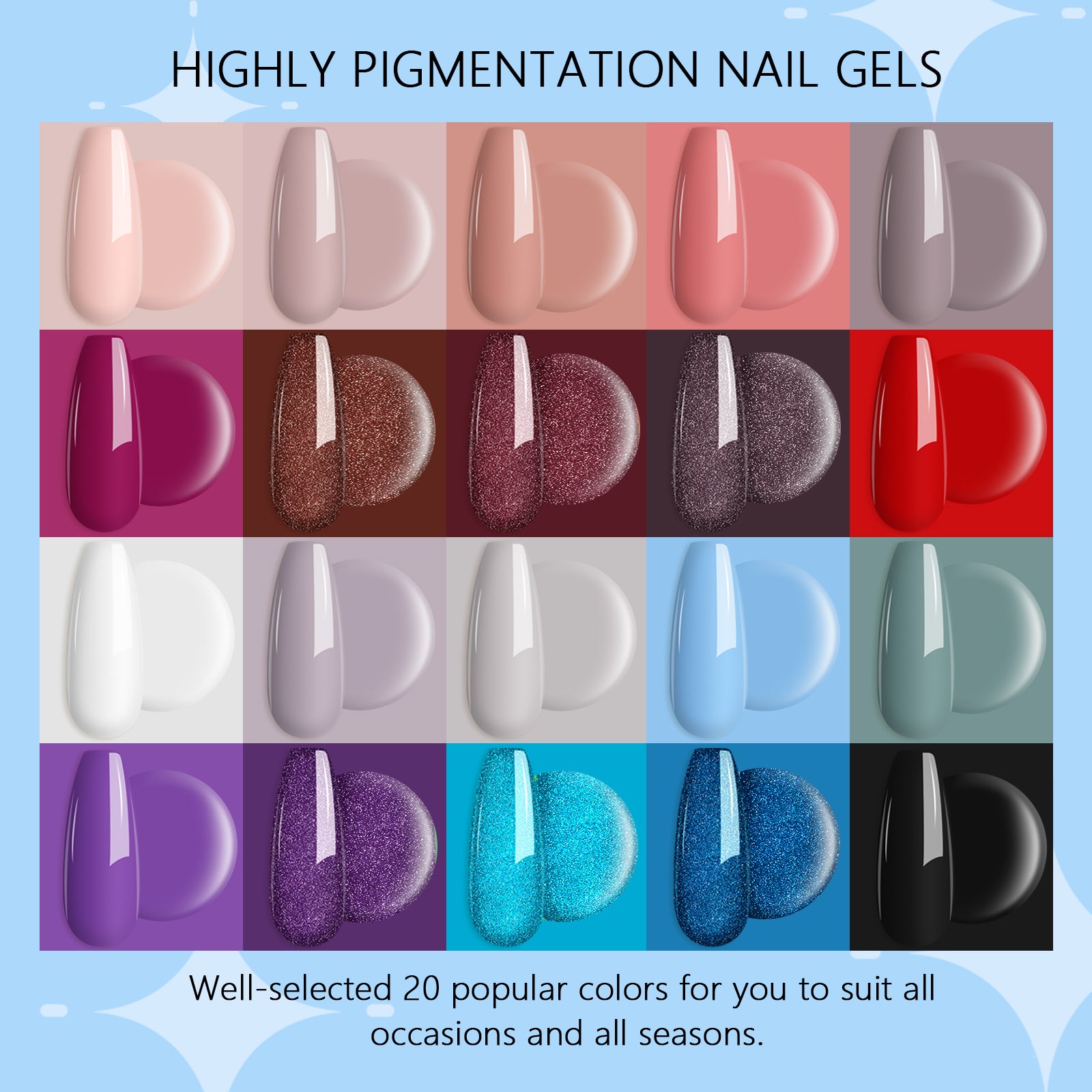 [US ONLY]46PCS All-In-One Gel Nail Polish With Lamp Nail Kit for Beginners - 20 Colors