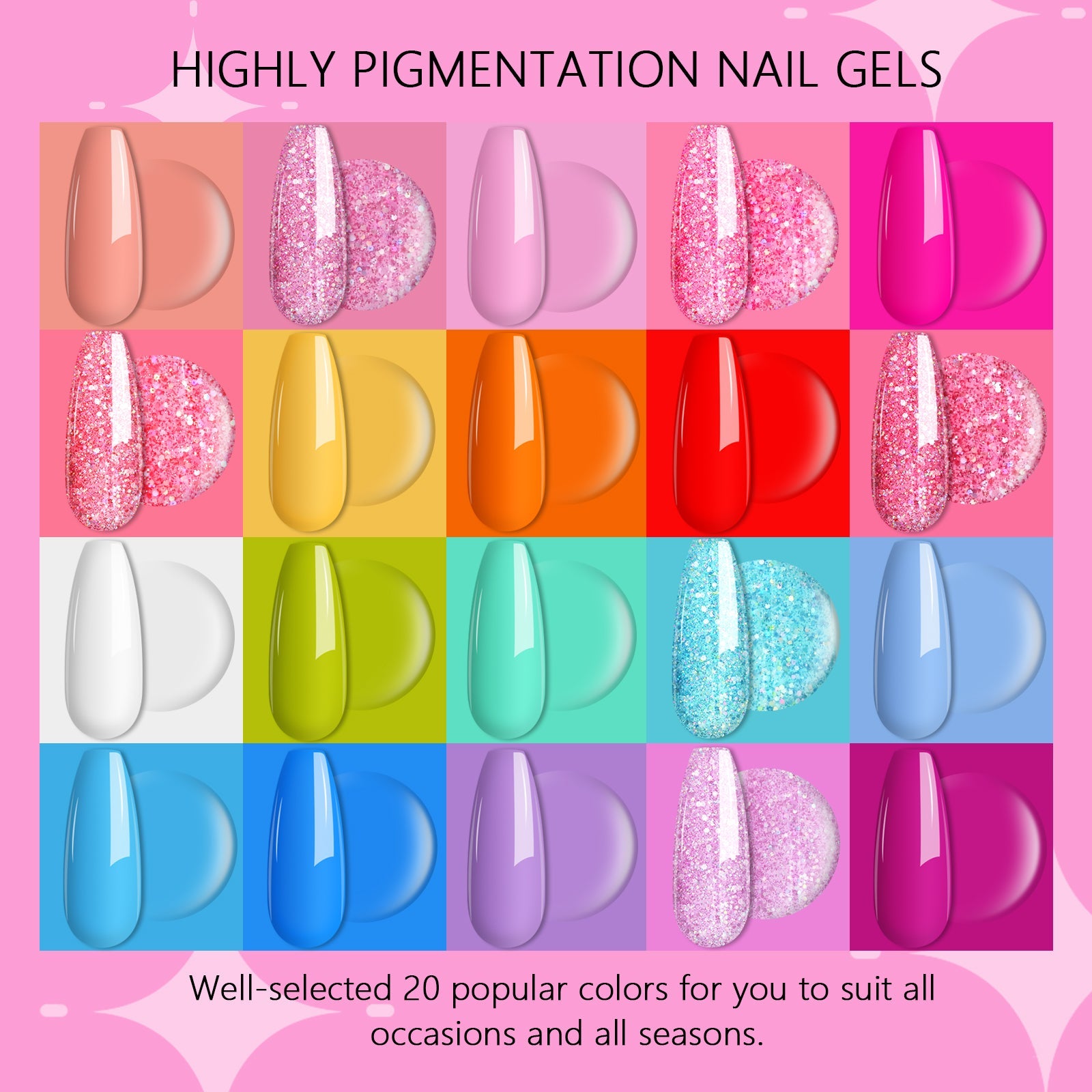 [US ONLY]46PCS All-In-One Gel Nail Polish With Lamp Nail Kit for Beginners  - 20 Colors