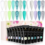 [US ONLY]12 Colors Poly Nail Gel Set - White Blue Green Glitter