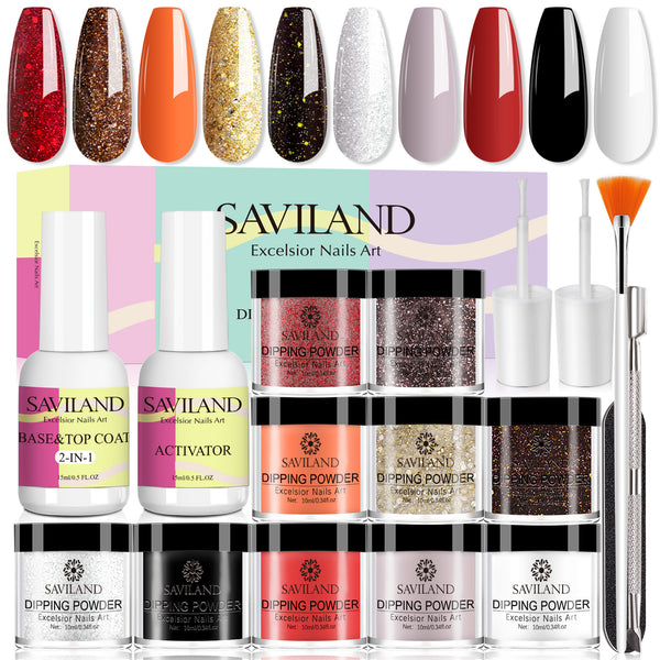 [US ONLY]14pcs Dip Nails Powder Starter Kit - 10 Glitter Colors with French Nail Art