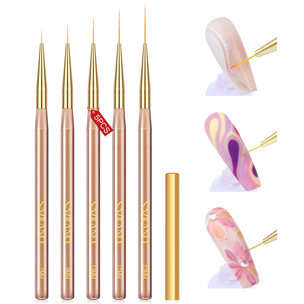 [US ONLY] 5PCS Nail Art Liner Brush 7/9/13/17/23 mm Golden Gift
