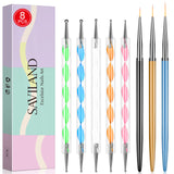 [US ONLY]5PCS Double Ended Dotting Pen and 3PCS Nail Art Liner Brushes Set
