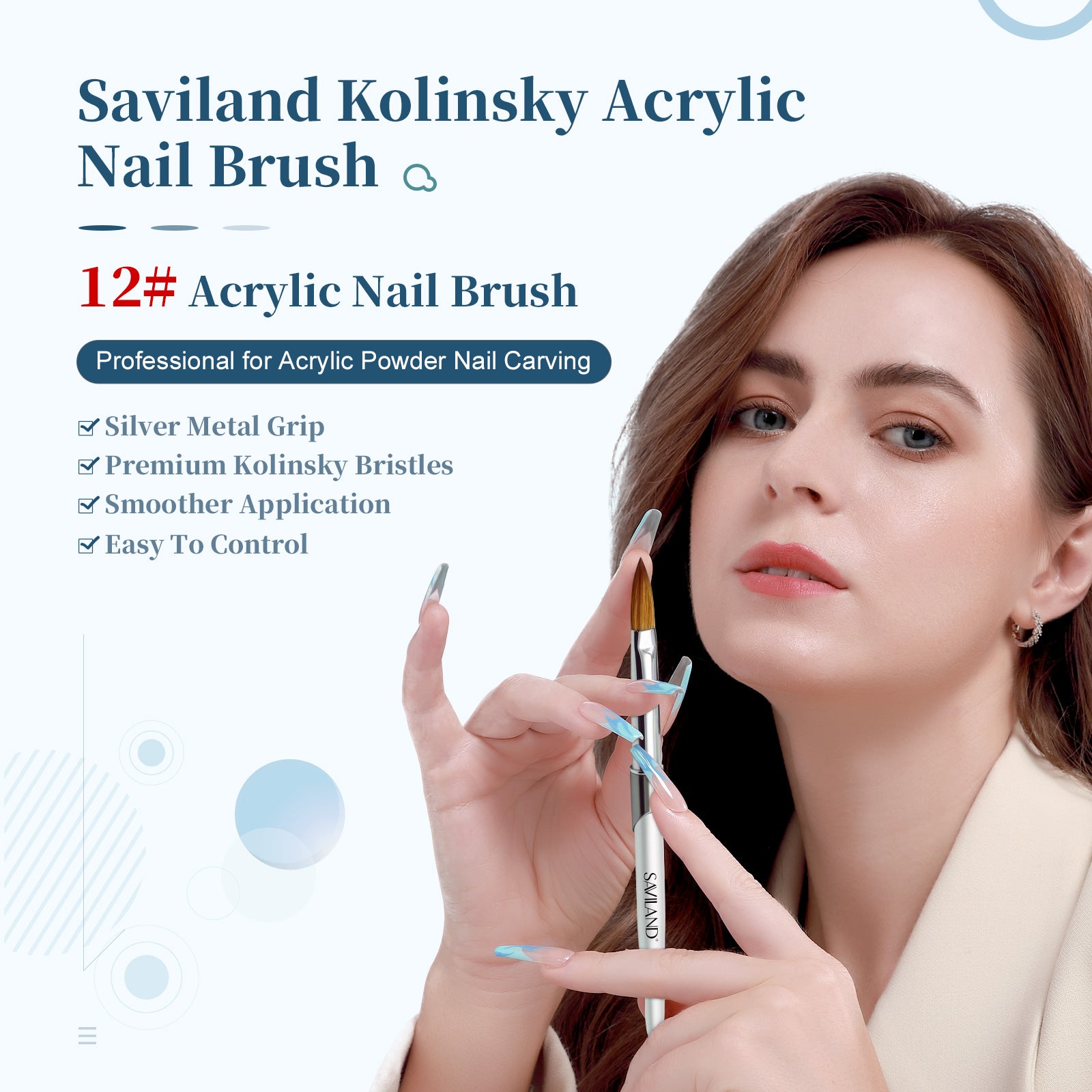 Kolinsky Size 12 Silver Acrylic Nail Brush