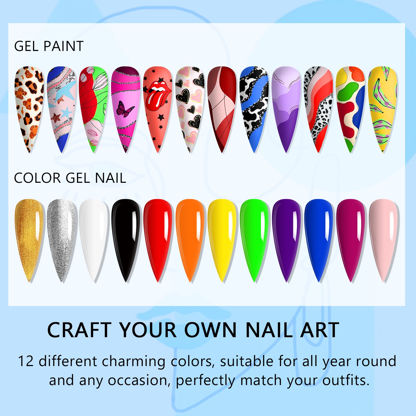 [US ONLY]12 Colors Gel Nail Polish Kit - Nail Starter Kit With Nail Art Brushes Tools Decorations
