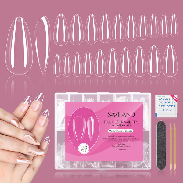 [US ONLY]Full Cover Gel Nails Tips Kit - 550PCS Medium Almond Shape