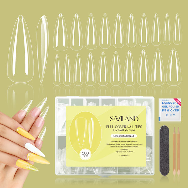 [US ONLY]500PCS Long Stiletto Nail Gel Tips - Clear False Nails