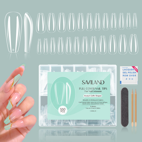 [US ONLY] Clear Gel Nails Tips Kit - 550PCS Medium Square Shape
