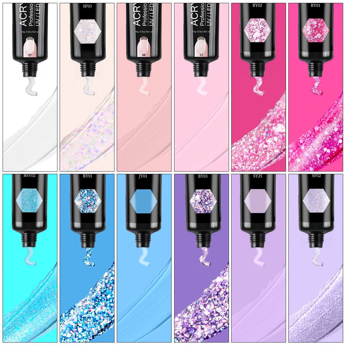 [US ONLY]12 Colors Glitter Poly Nail Gel Set