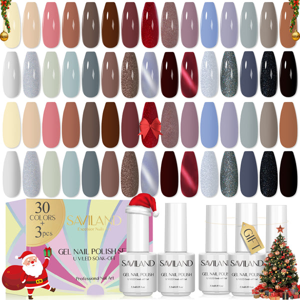 [US ONLY]33PCS Gel Nail Polish Set – 30 colors gel nail polish, 1pc foundation gel, 1pc matte top coat, 1pc glossy top coat