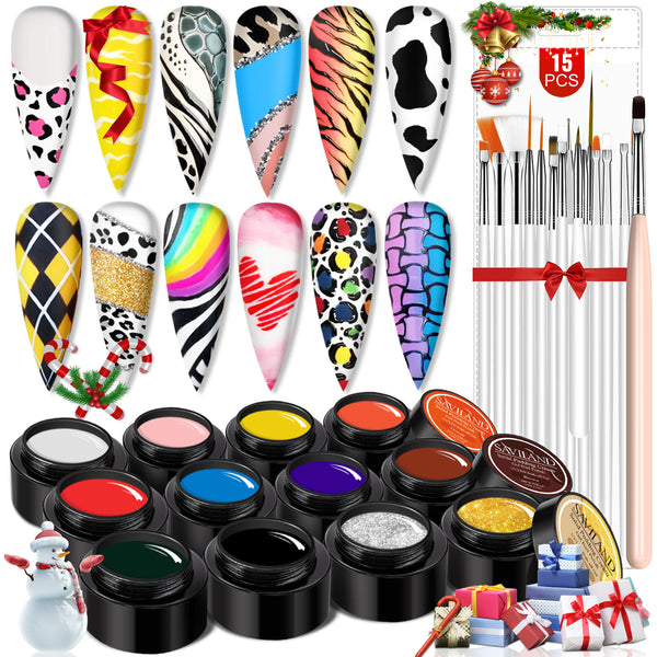 [US ONLY]Christmas Solid Cream Gel Polish Nail Kit - 12 Colors