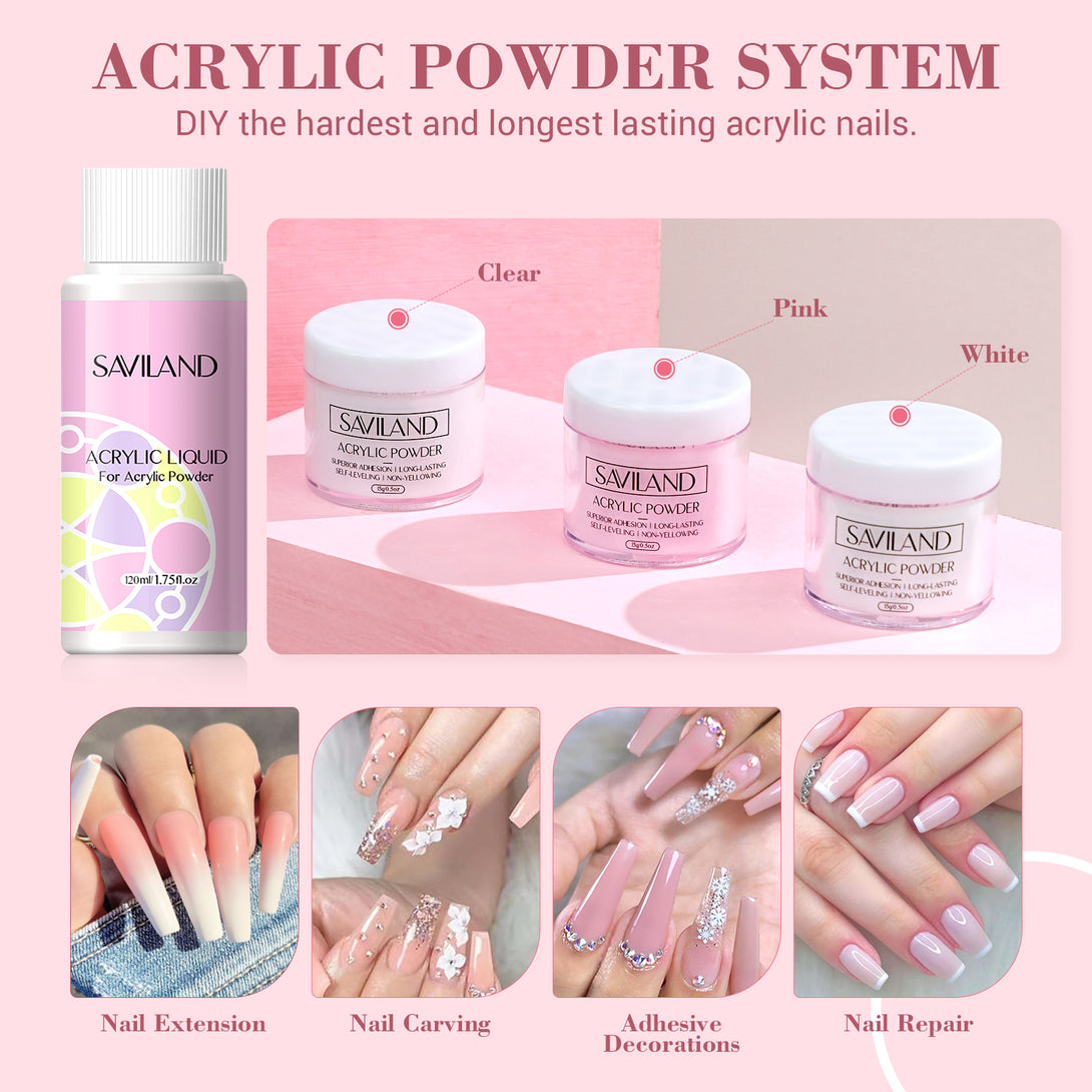 acrylic powders of the Saviland acrylic nail kit with everything