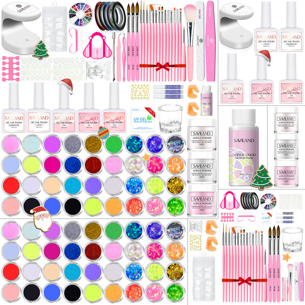 [US ONLY] 3pcs Acrylic Nail Kit with 3pcs Gel Nail Polish Kit With Nail Lamp For Beginners With Everything