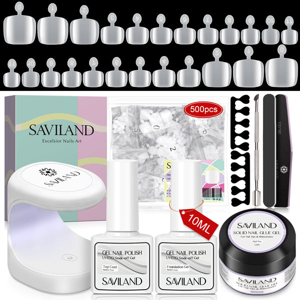 [US ONLY] Toenail Tips and Solid Glue Gel Kit – 500PCS White Fake Full Cover French Press on Toe Tips
