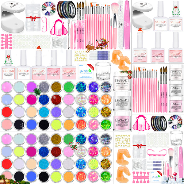 [US ONLY] 3pcs Acrylic Nail Kit with 3pcs Gel Nail Polish Kit With Nail Lamp For Beginners With Everything